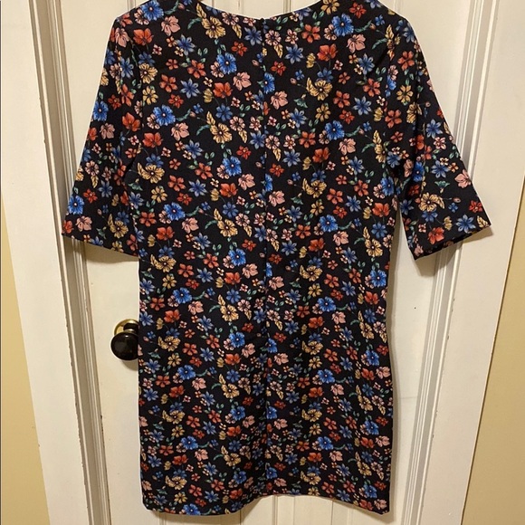 Anthropologie Black with Colourful Floral Short Sleeved Structured Mini Dress - Picture 5 of 12